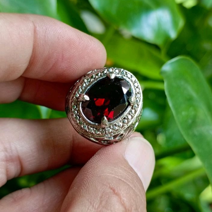 Cincin Batu Permata Natural HESSONITE RED GARNET Asli