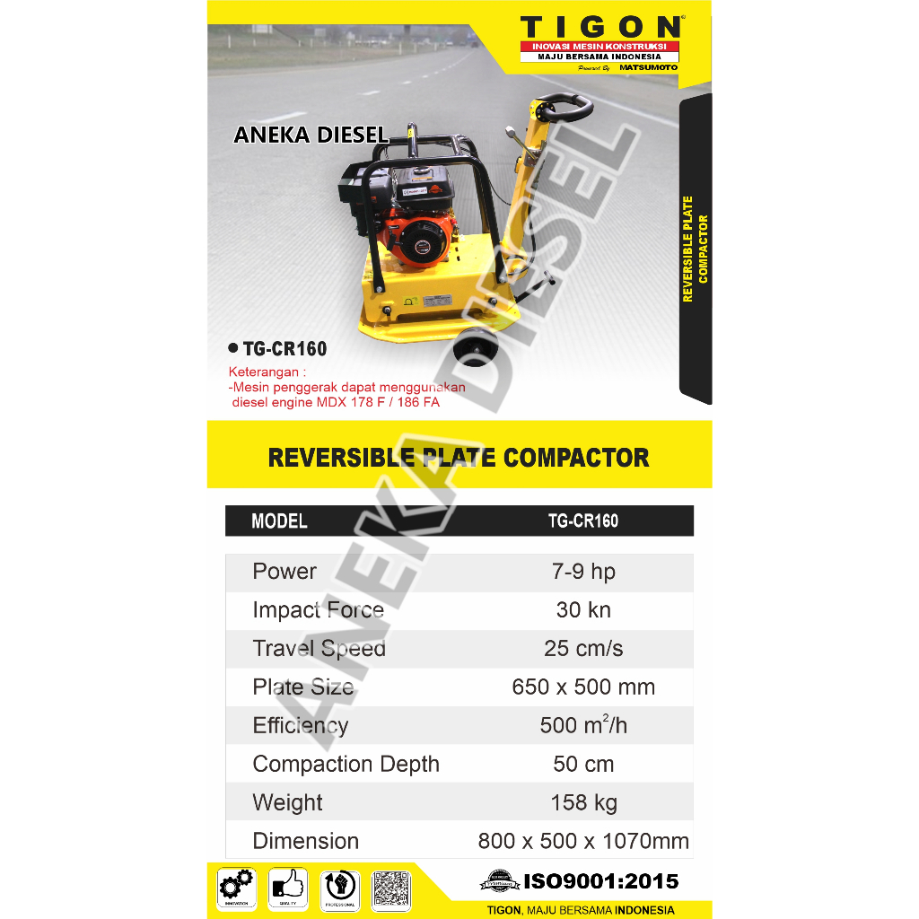 Mesin Stamper Kodok TG-CR160 TIGON / Plate Compactor Pemadat Tanah TG-CR160 TIGON