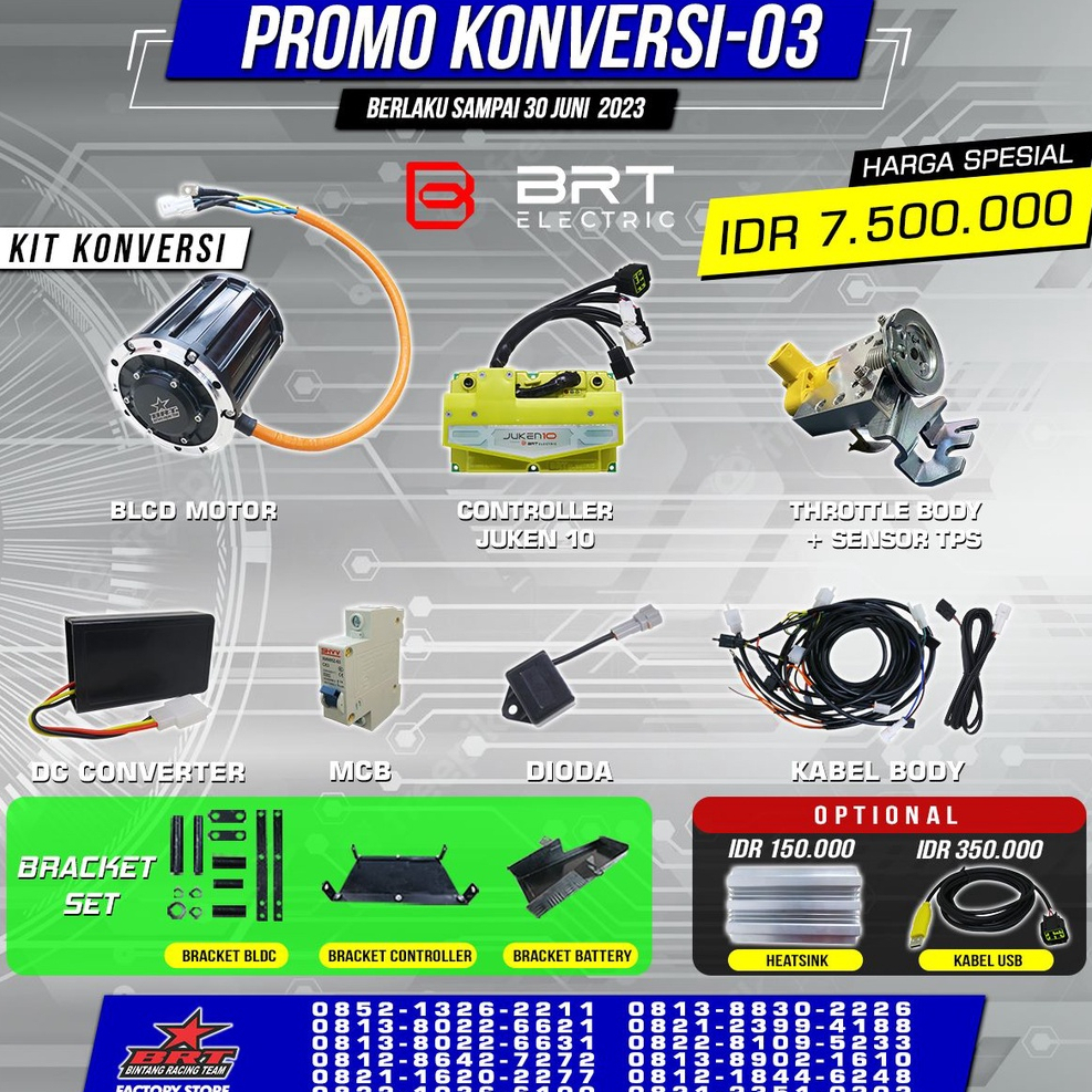 PAKET KONVERSI DARI MOTOR BIASA KE LISTRIK BRT RACING BEAT SERIES JUPITER Z1 REVO SPACY SUPRA VARIO 