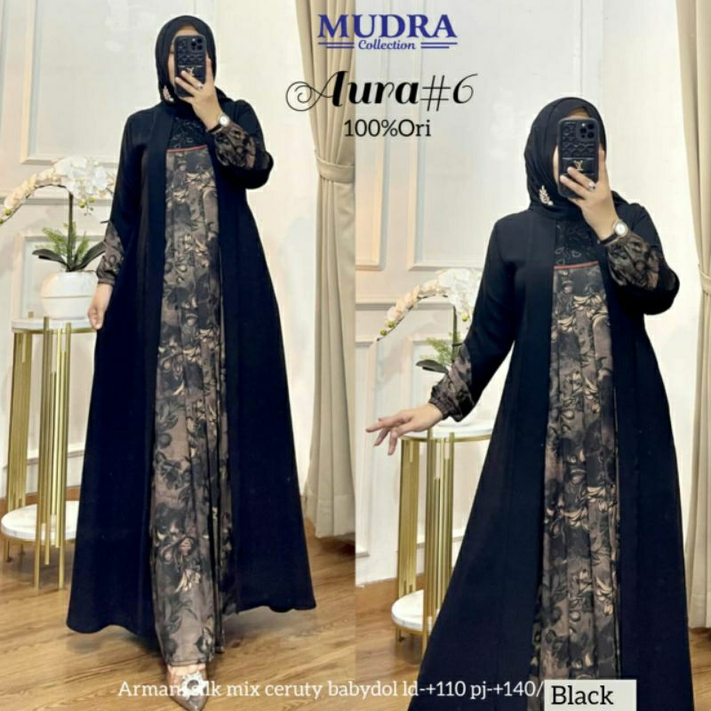 RESTOK**AURA#6 gamis maxy premium dress**bahan armany mix ceruty babydoll*by Mudra collection