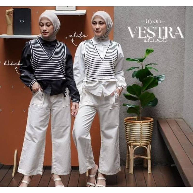 Blouse casual wanita - Blouse model vintage untuk wanita - Baju atasan wanita motif garis-garis