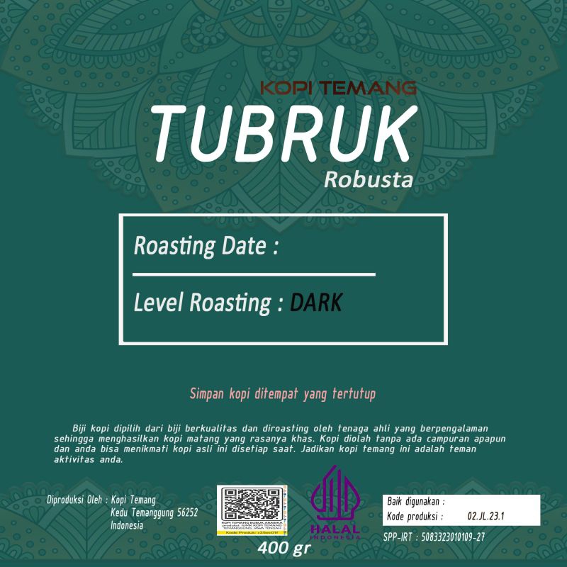 

Kopi TUBRUK ROBUSTA kemasan 400 gr