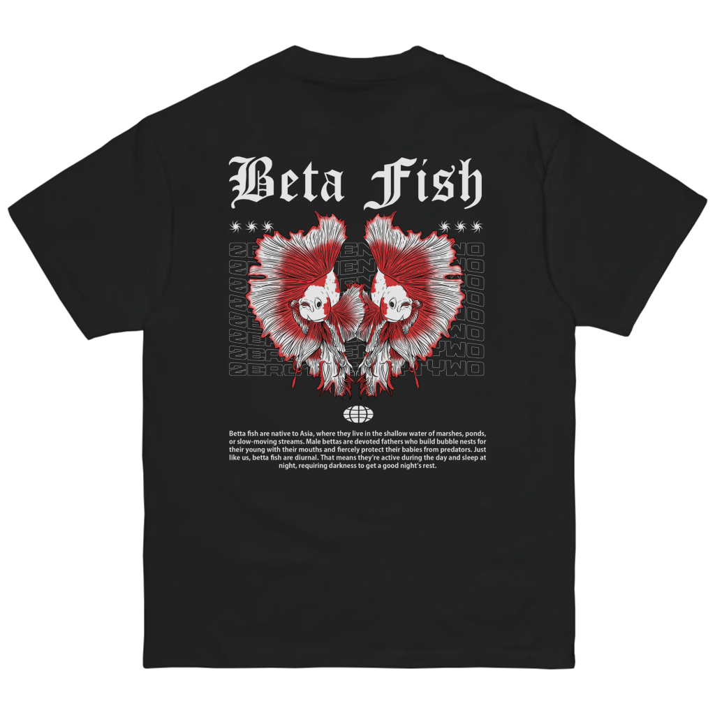 Kaos Distro Parodi Zerotwentytwo T-shirt Beta Fish Cupang Black | Baju Pria Parody Ikan Hitam