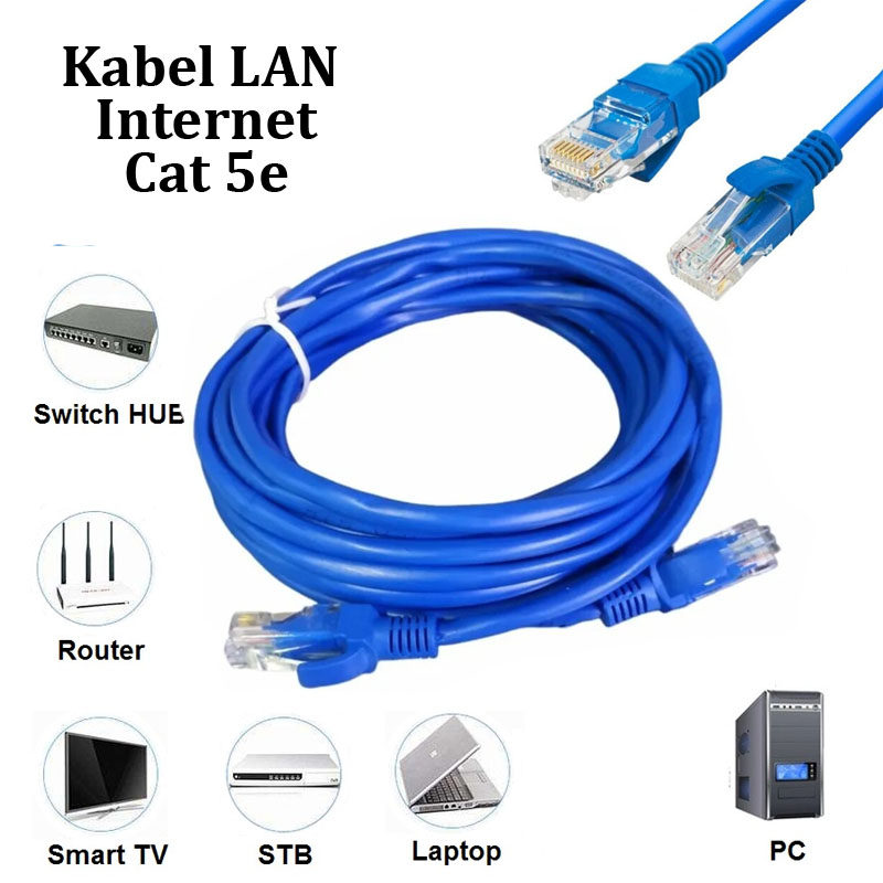 Kabel Internet LAN UTP RJ45 Cat 5e Pabrikan Siap Pakai Konektor Internet Modem ke Komputer Laptop Ma