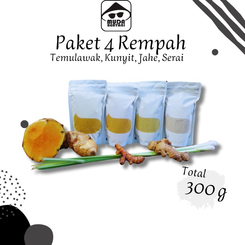 

PAKET EMPON-EMPON 4 MACAM REMPAH 300 gram (@75 gr Temulawak, Jahe, Kunyit, Sereh)