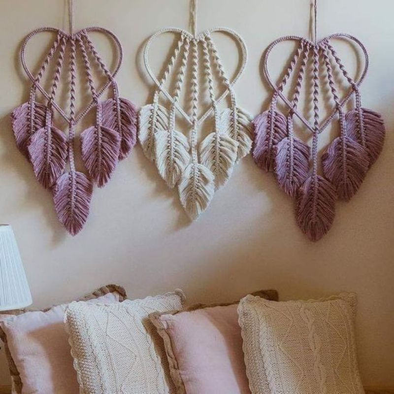 macrame daun love / macrame hiasan dinding