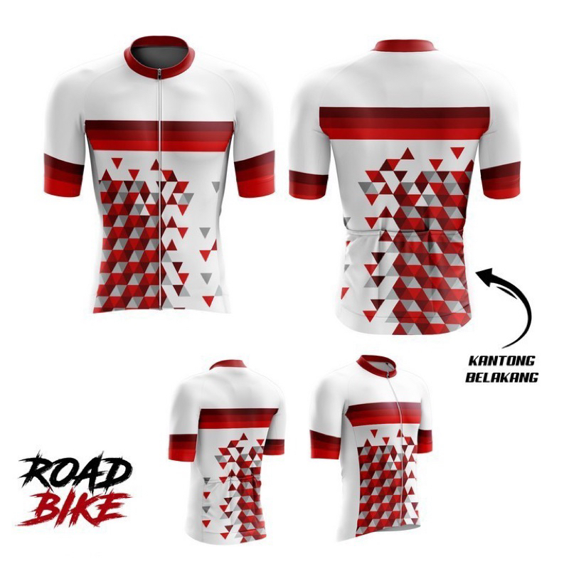 Jersey Roadbike Custom | Baju Kaos Sepeda Balap Bodyfit Ketat | Printing Kustom MERAH PUTIH