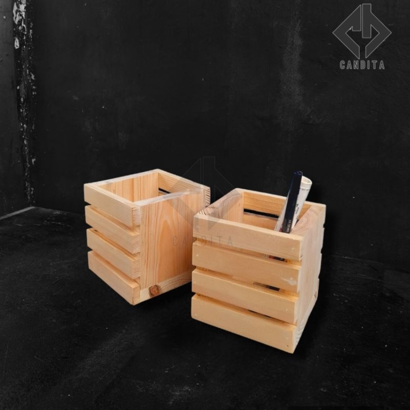 Tempat pensil kayu Tempat sendok kayu Aestetik rak penyimpanan