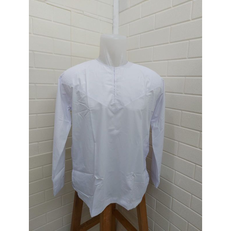 Baju Koko Busana Muslim Kerah Oblong Putih Polos Lengan Panjang Muzdalifah