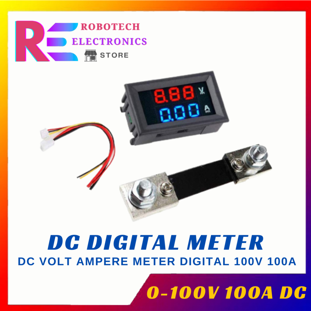 DC Volt Ampere Meter Digital 100Volt 100A DC - Merah Biru