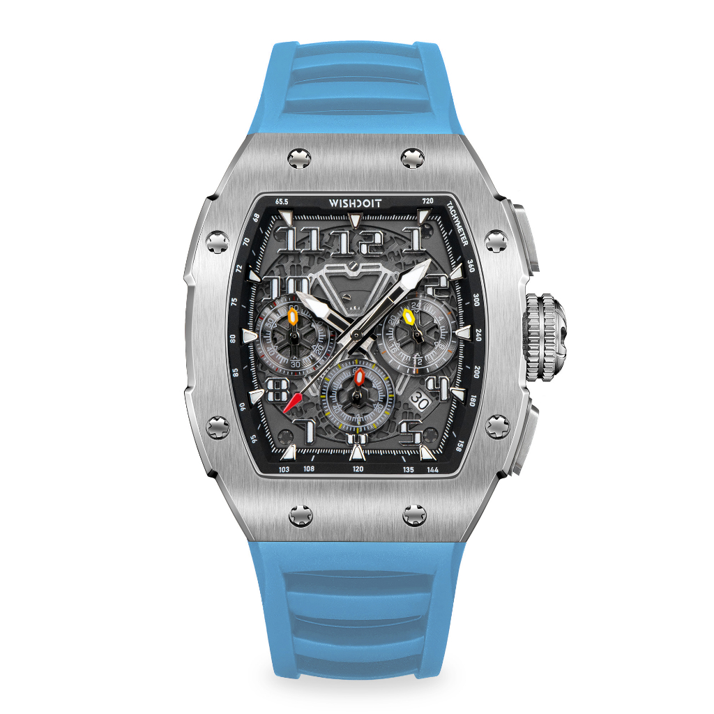 WISHDOIT GT Chrono-Silvery Watch (Light Blue Strap)