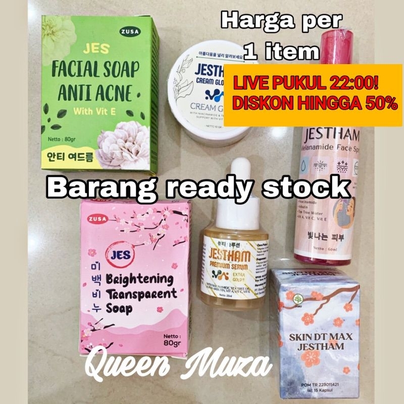 Jestham cream glow 2in1 premium serum acne brightening soap kapsul pemutih skin dt max melanamide fa