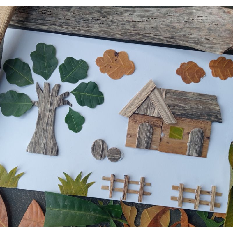 kolase pelepah pisang kolase bahan alam kolase daun kerajinan kolase