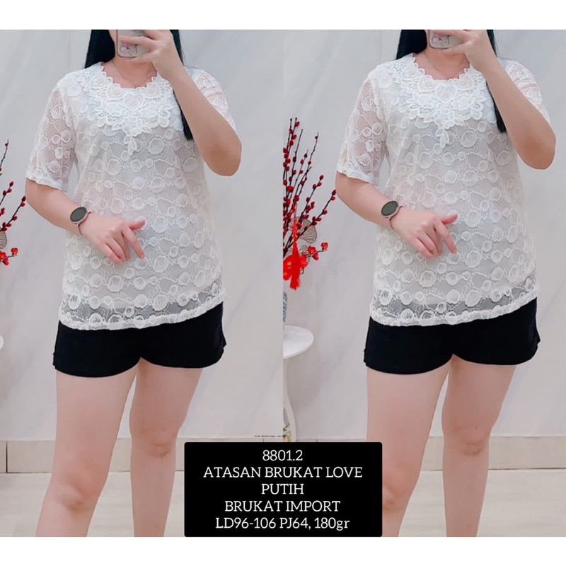 KLV Atasan Blus Brokat Wanita Import Lengan Pendek - 8801