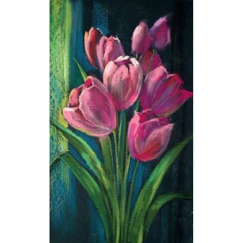 Hiasan dinding Lukisan cetak bunga tulip ungu plus bingkai