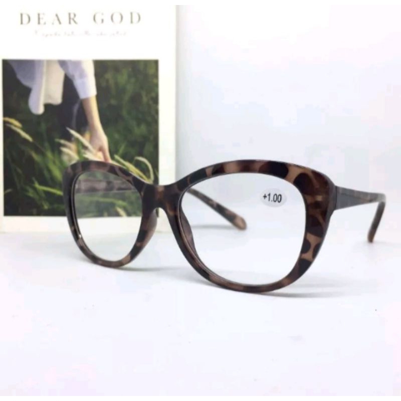 Terbaru Kacamata Baca Cewek +1.00 sd +3.00 Model Cat Eye Warna Leopard Kaca Mata Rabun Dekat