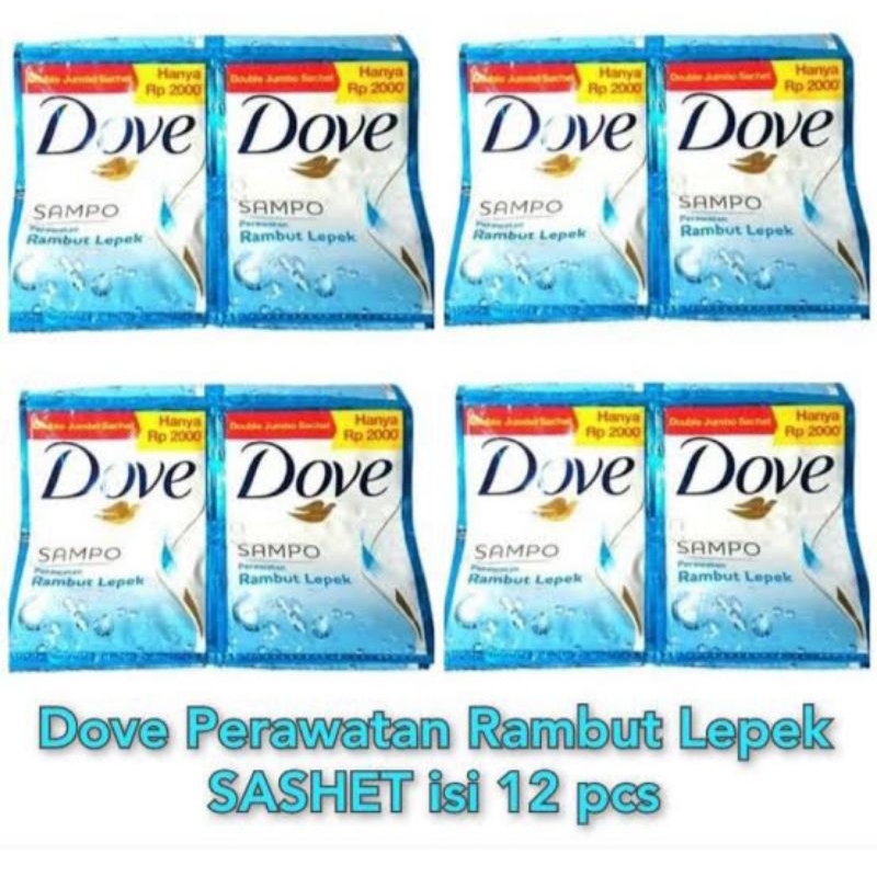 shampo Dove sashet perawatan rambut lepek, 1 renceng isi 12 pcs