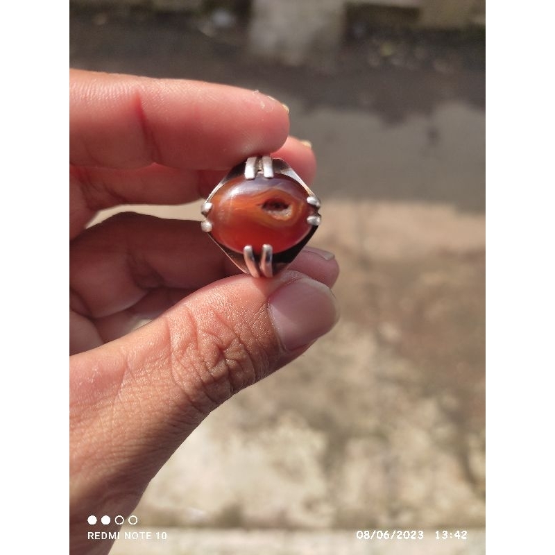 Batu Combong Kuno Natural Ring Perak Murni