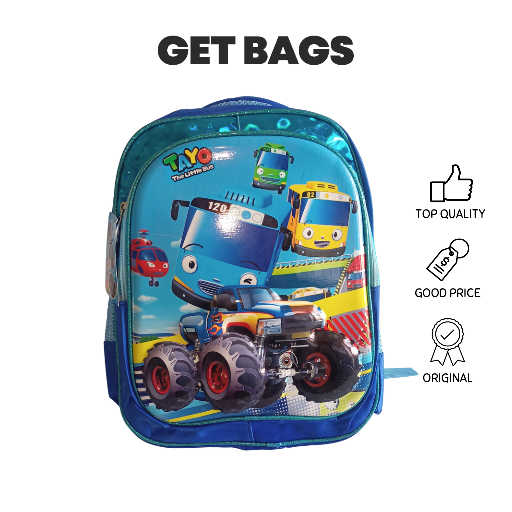Tas Ransel Sekolah Anak Laki Laki PAUD TK SD 3D Gambar Timbul Tayo Cars Import Premium