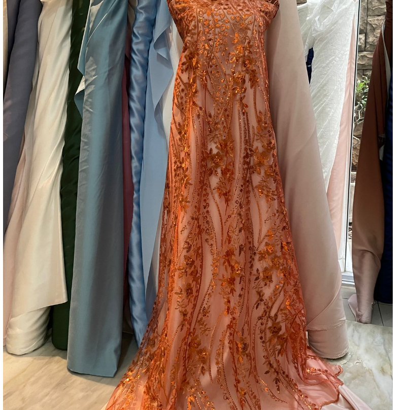 Bahan Kain Brokat Brukat Tile Bordir Payet Elizabeth Motif 3 Warna Teracota Bata