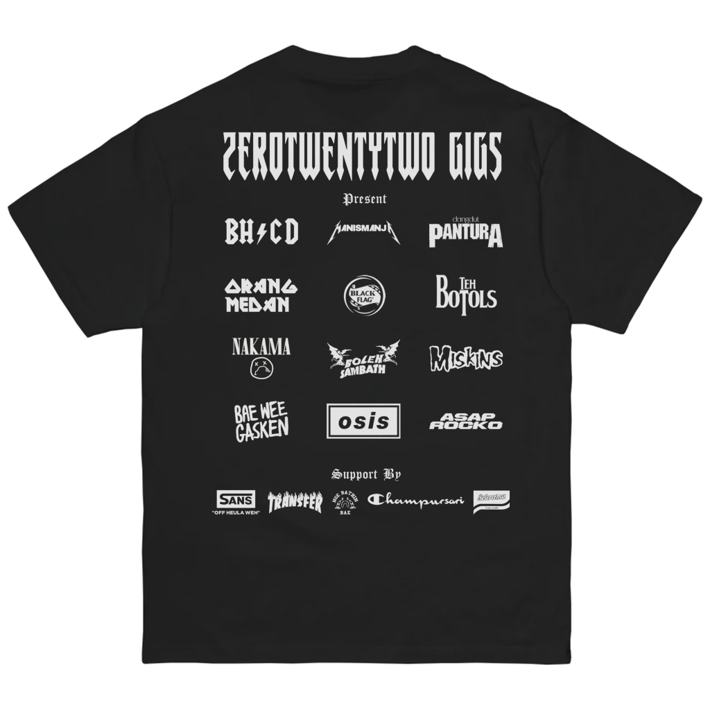 Zerotwentytwo T-shirt Gigs Festival Black | Kaos Pria Parodi Plesetan Lucu Logo Band Musik