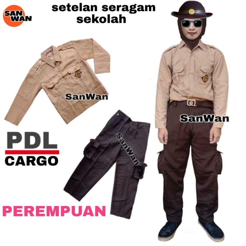 Setelan Seragam Sekolah SD Pramuka PEREMPUAN  Baju Panjang Celana PDL CARGO Panjang