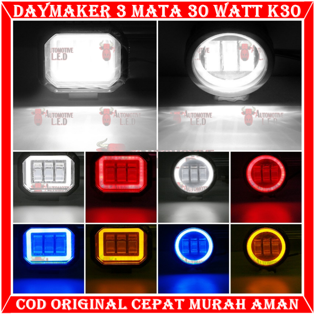 ORIGINAL LAMPU TEMBAK K30 3 MATA 30 WATT BULAT K30 BULAT | LAMPU SOROT 3 MATA BULAT | LAMPU FOGLAMP 3 MATA