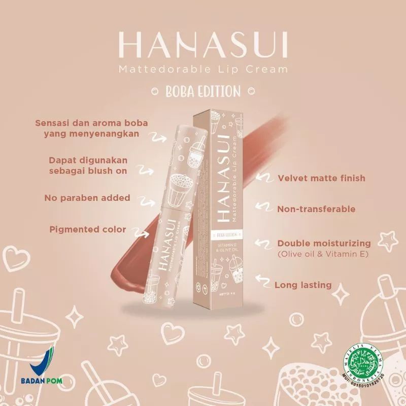 lipstik hanasui boba lipstik hanasui matte dorabel Lips cream hanasui boba lips cream hanasui matte 