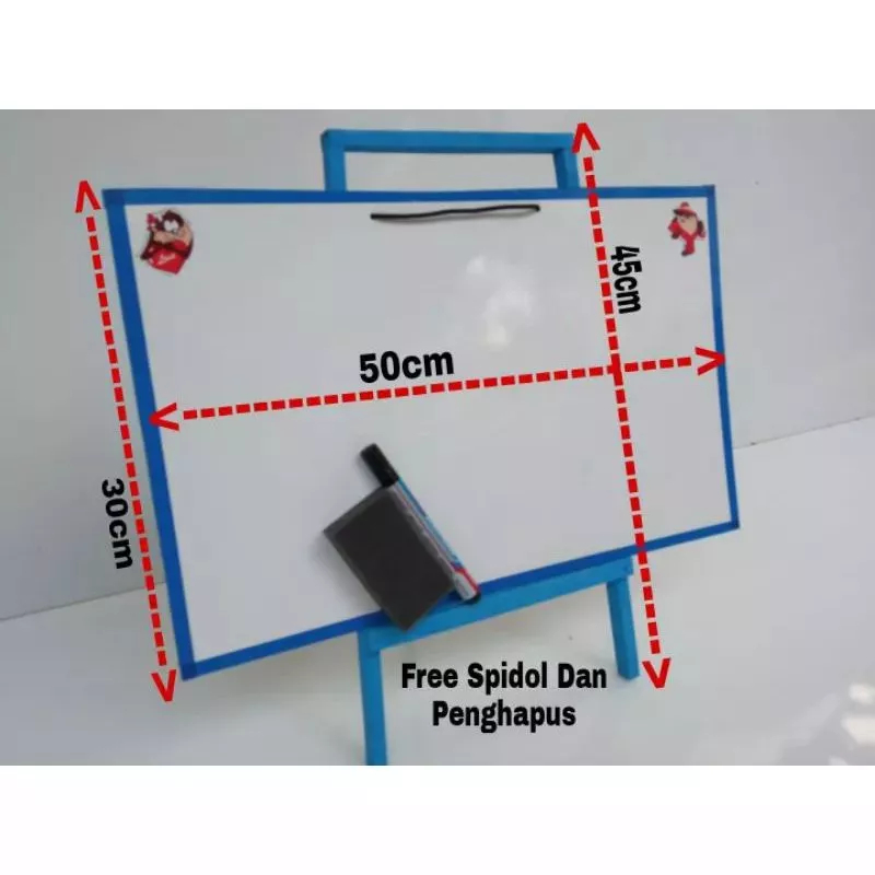 

Papan tulis anak ukuran 30×50 dengan penyangga white board karakter anak Papan tulis dengan penyangga kayu