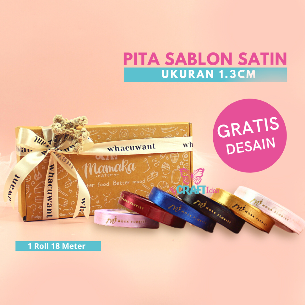 

Pita Sablon 1,3cm | MIN. ORDER 5 ROLL | Murah Berkualitas | GRATIS CUSTOM DESAIN | Label baju | Aksesories Hampers | Label Jualan | Hiasan Bouquet Bunga | Pita Hias Buket Bunga