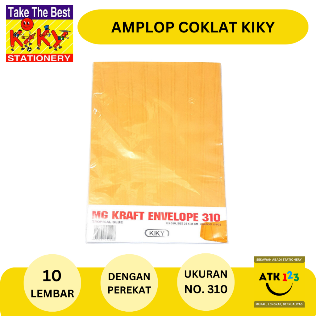 

Amplop Coklat 310 Uk. 25X35cm Merk Kiky dengan Perekat Tebal 125gr