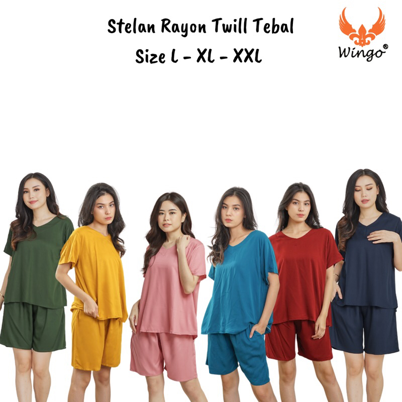 [WINGO PREMIUM] SETELAN BAJU TIDUR PIYAMA WANITA POLOS RAYON TEBAL ADEM JUMBO L XL XXL LD 100-130 / 