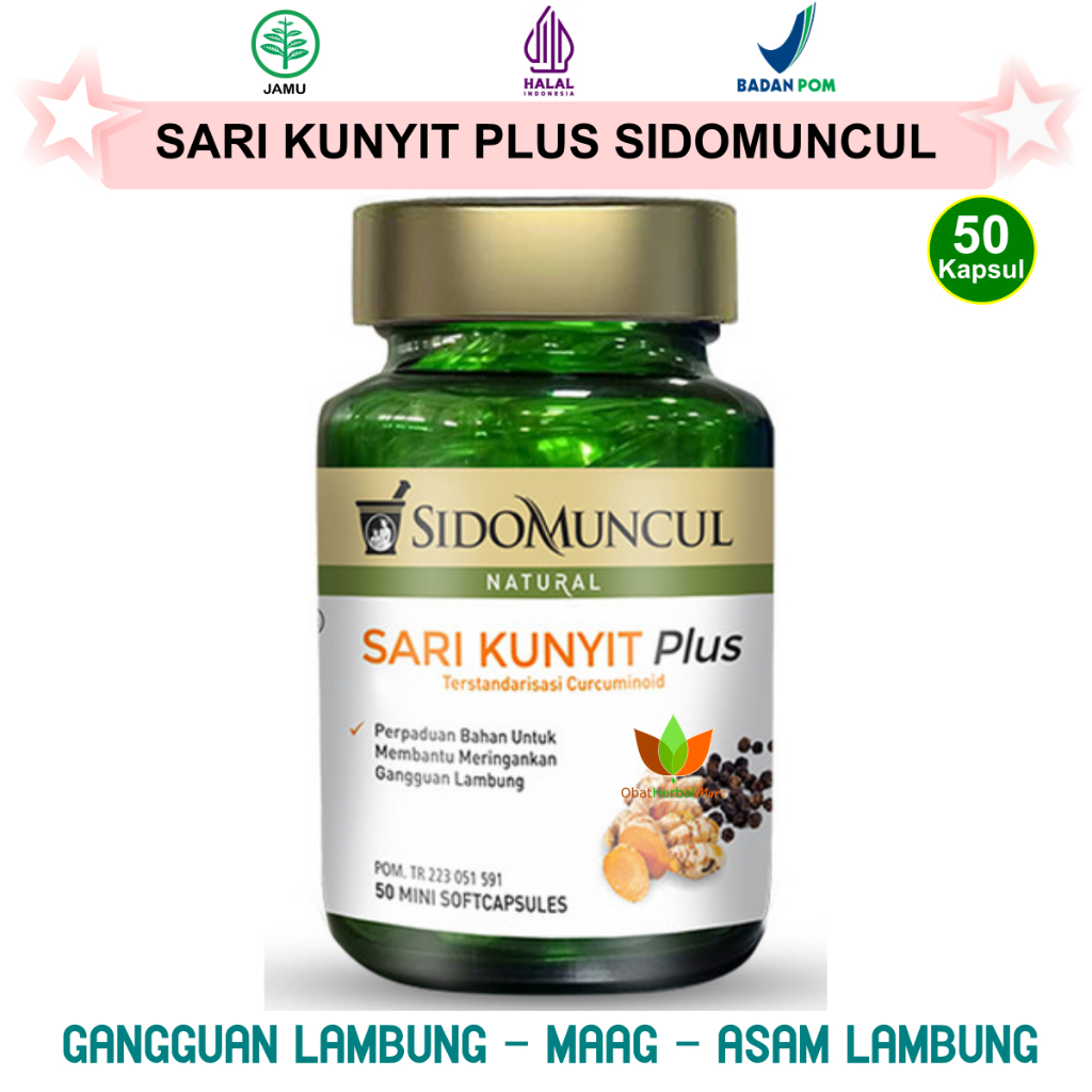 50 KAPSUL SARI KUNYIT PLUS SIDOMUNCUL OBAT HERBAL ASAM LAMBUNG MAAG ULU HATI SAKIT PERUT KEMBUNG GAN