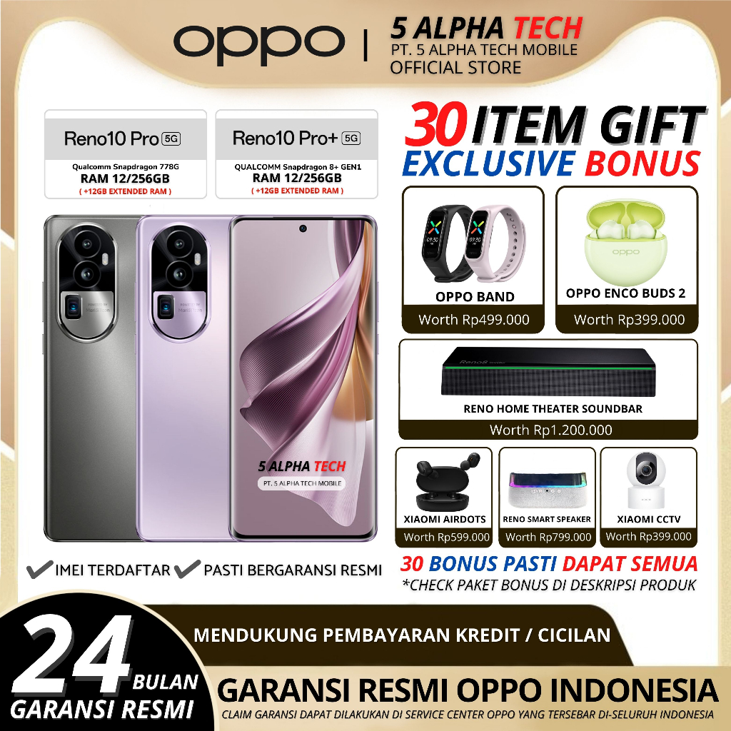 OPPO RENO 10 PRO+ 5G | RENO 10 PRO 5G 12/256GB ( +12GB EXTENDED RAM ) GARANSI RESMI OPPO INDONESIA