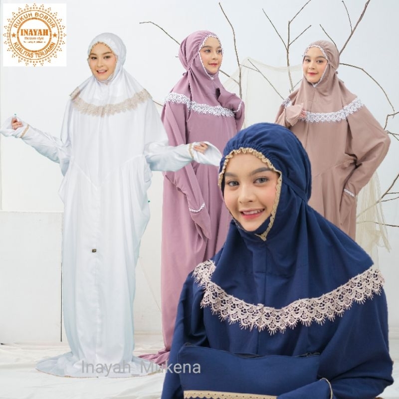 INAYAH - Mukena Terusan Dewasa Katun Premium Renda Kalung