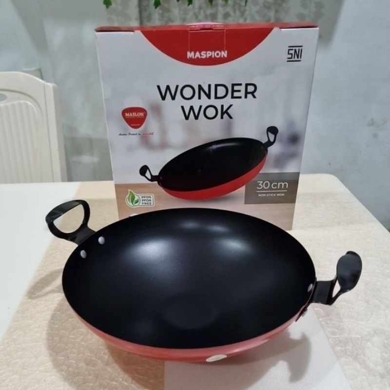 kuali / wajan teflon anti lengket wonder wok maspion 30 cm