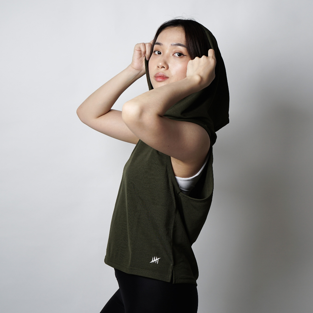 DONSON Sportswear Hoodie Sleeveless Wanita Tanpa Lengan Extra Fine Polyester Jumbo Warna Army