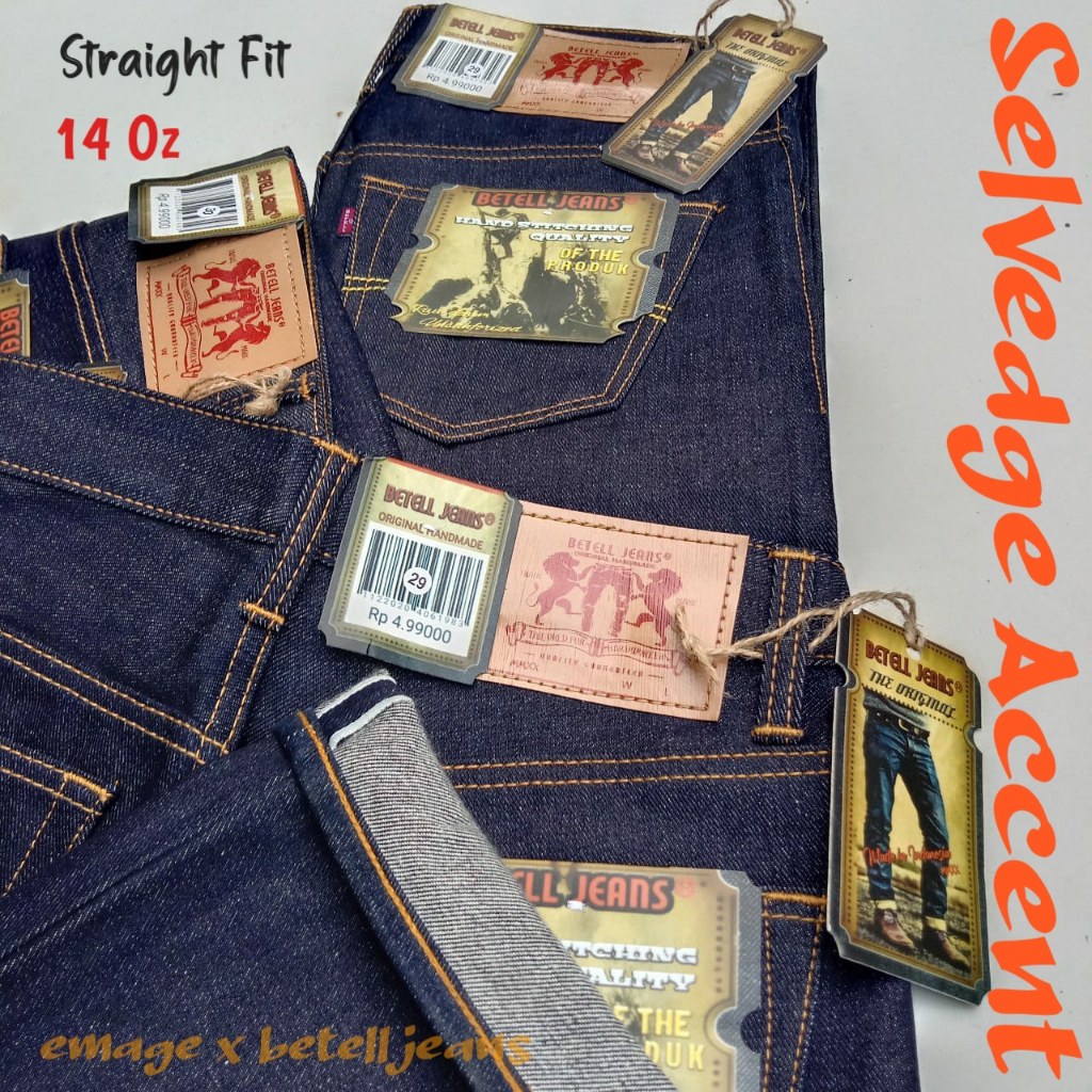 CELANA JEANS PRIA RAW DENIM SELVEDGE ACCENT RED LINE UNSANFORIZED 14,75 Oz DEEP BLUE INDIGO