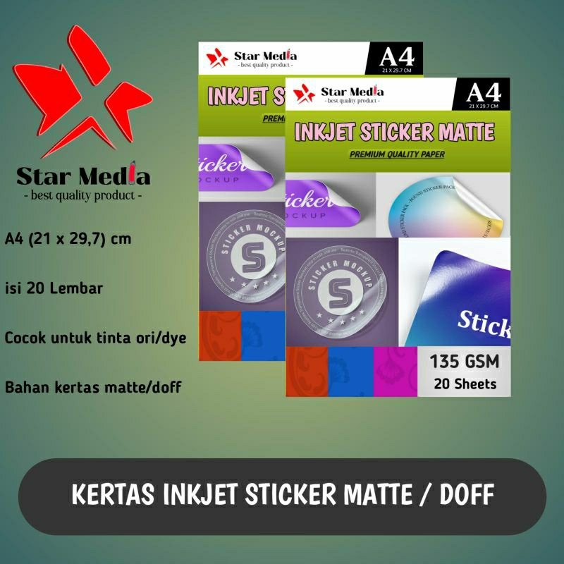 

Kertas Sticker Matte inkjet A4 isi 20 Lembar / Stiker Doff 135 gsm