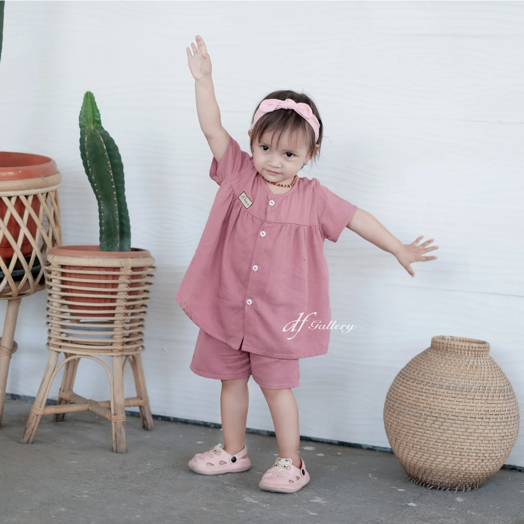 Baju Bayi ANDINI One Set SETELAN CELANA ANAK pakaian baby girl rayon twill