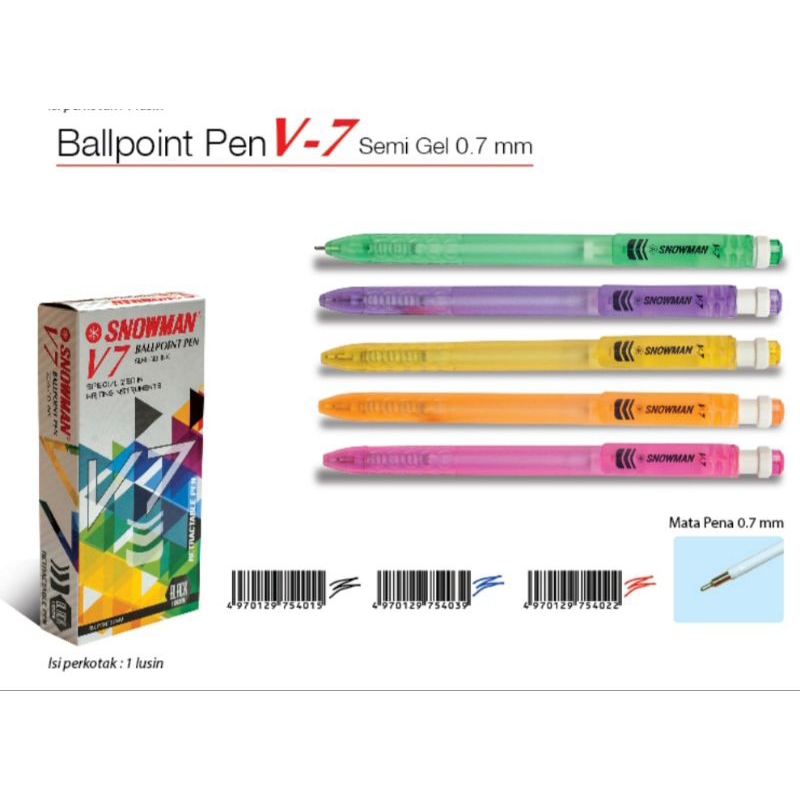 

SATUAN BULPEN SEMI GEL SNOWMAN V7 0.7mm