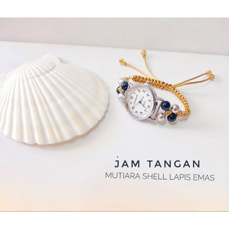 Jam Tangan Serut Mutiara Shell Lapis Emas