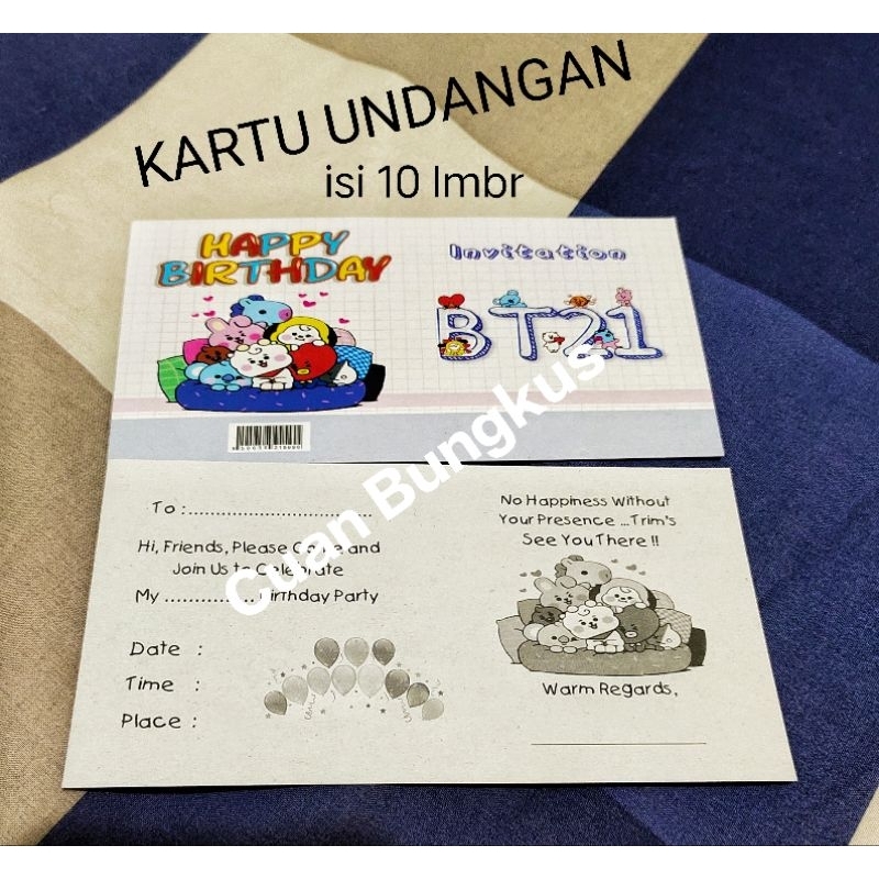 (Isi 10pc) Kartu Undangan Ulang Tahun BTS 21/Kartu Ucapan Happy Birthday