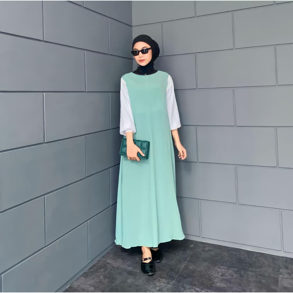 Fathia dress/ Daster Gamis Tangan Karet Kombinasi (Busui)