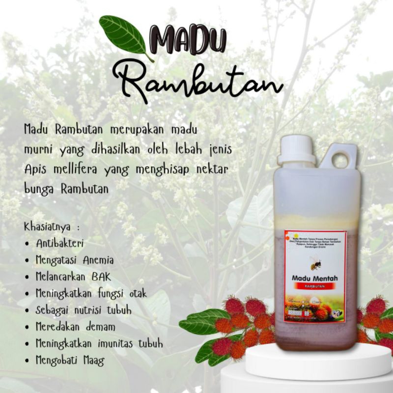 

Madu Mentah Nektar Rambutan - Mentah Murni Asli 1kg