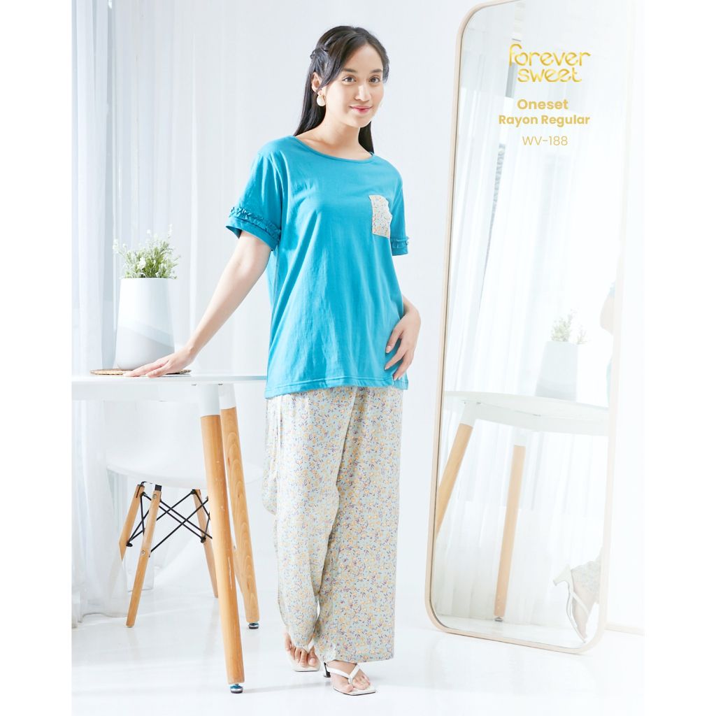 WV-188 Forever Sweet BLACK Label Rayon One Set Setelan Celana Panjang BAJU Tidur PIYAMA Pakaian Ruma