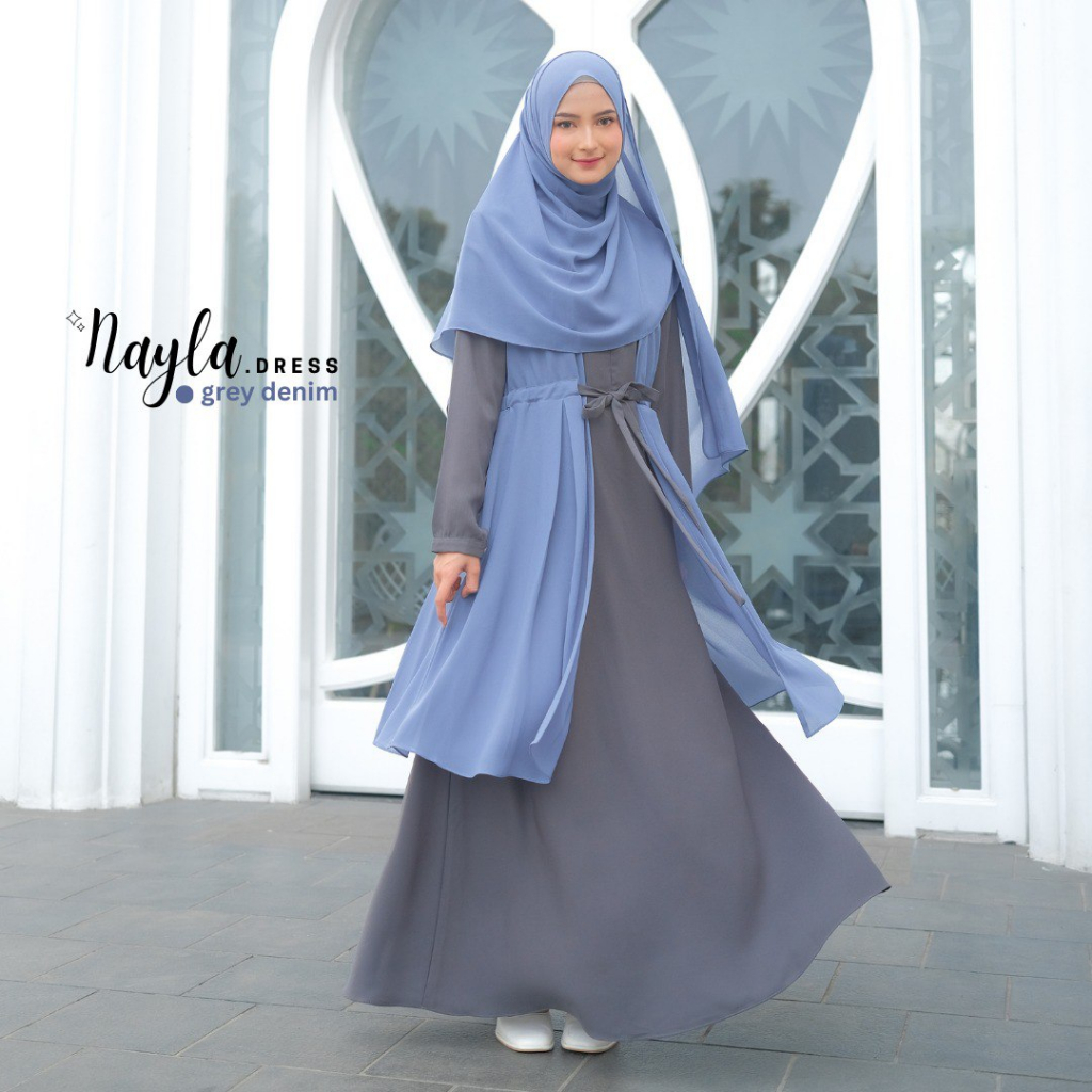 Riskirich Nayla Gamis Remaja Dewasa Muslimah 2 in 1 Style Kombinasi Outer Dijahit Menyatu Terbaru