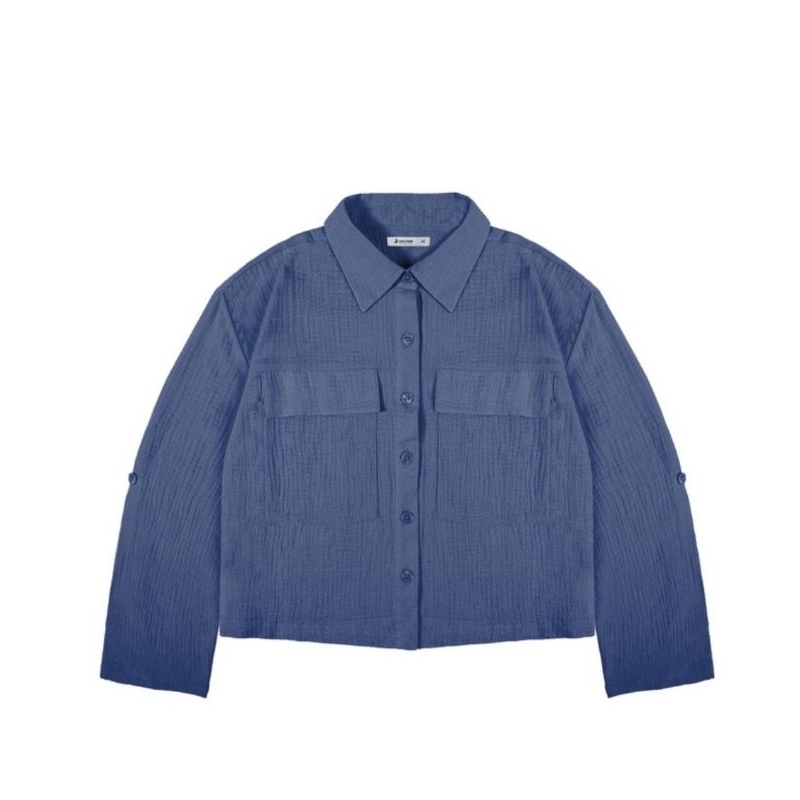 kemeja lengan panjang crop top/kemeja 3second crop top