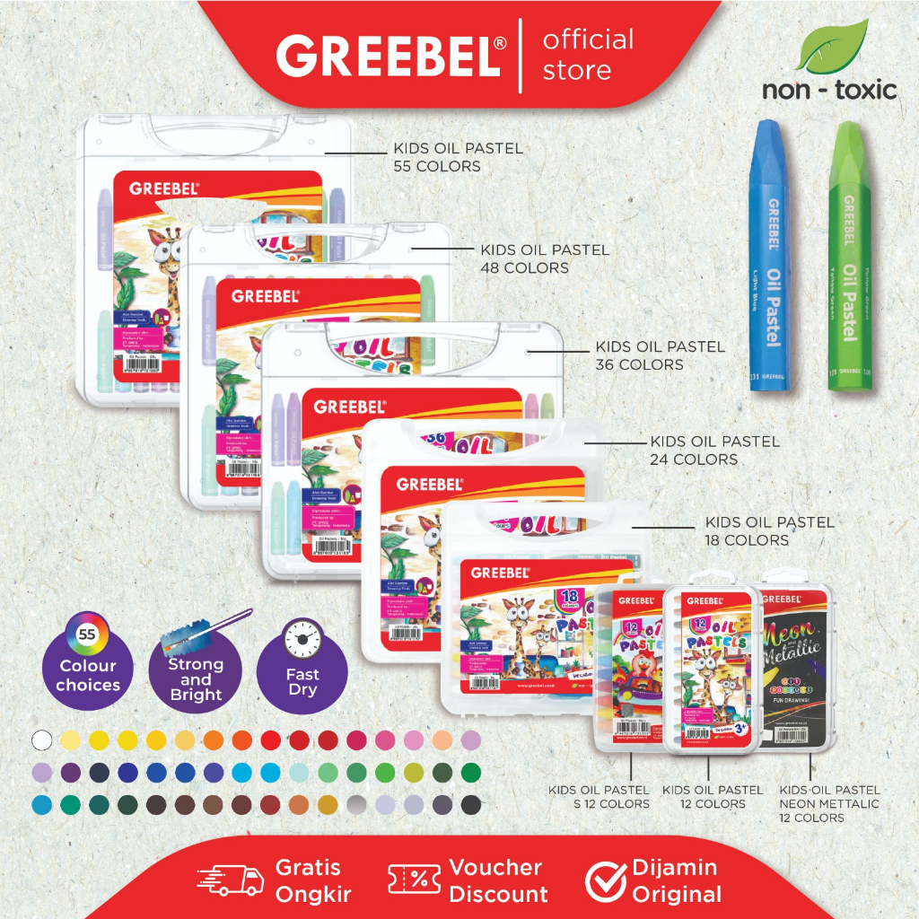 

GREEBEL Crayon Krayon KIDS OIL PASTEL/ tidak berdebu & cerah untuk Sekolah Anak & professional non toxic