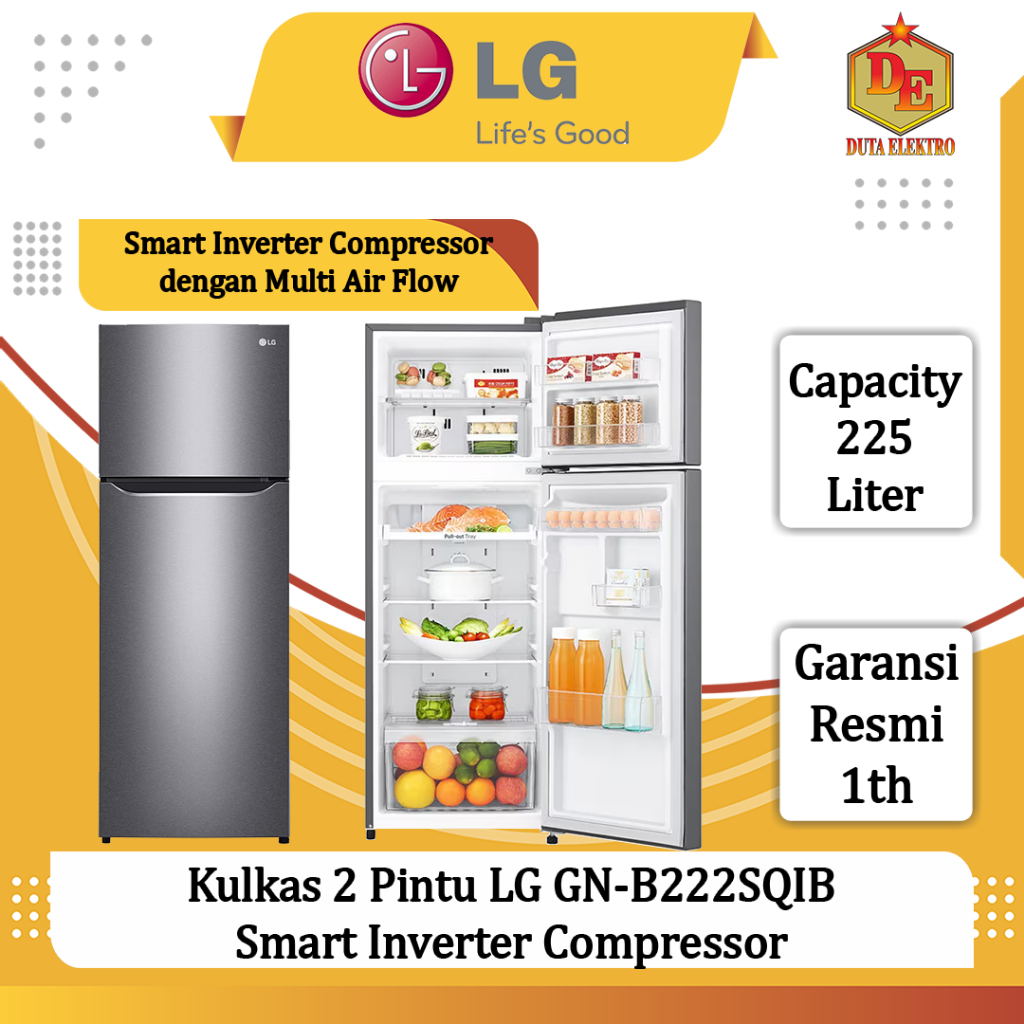 Kulkas 2 Pintu LG GNB 222 SQIB Smart Inverter Compressor